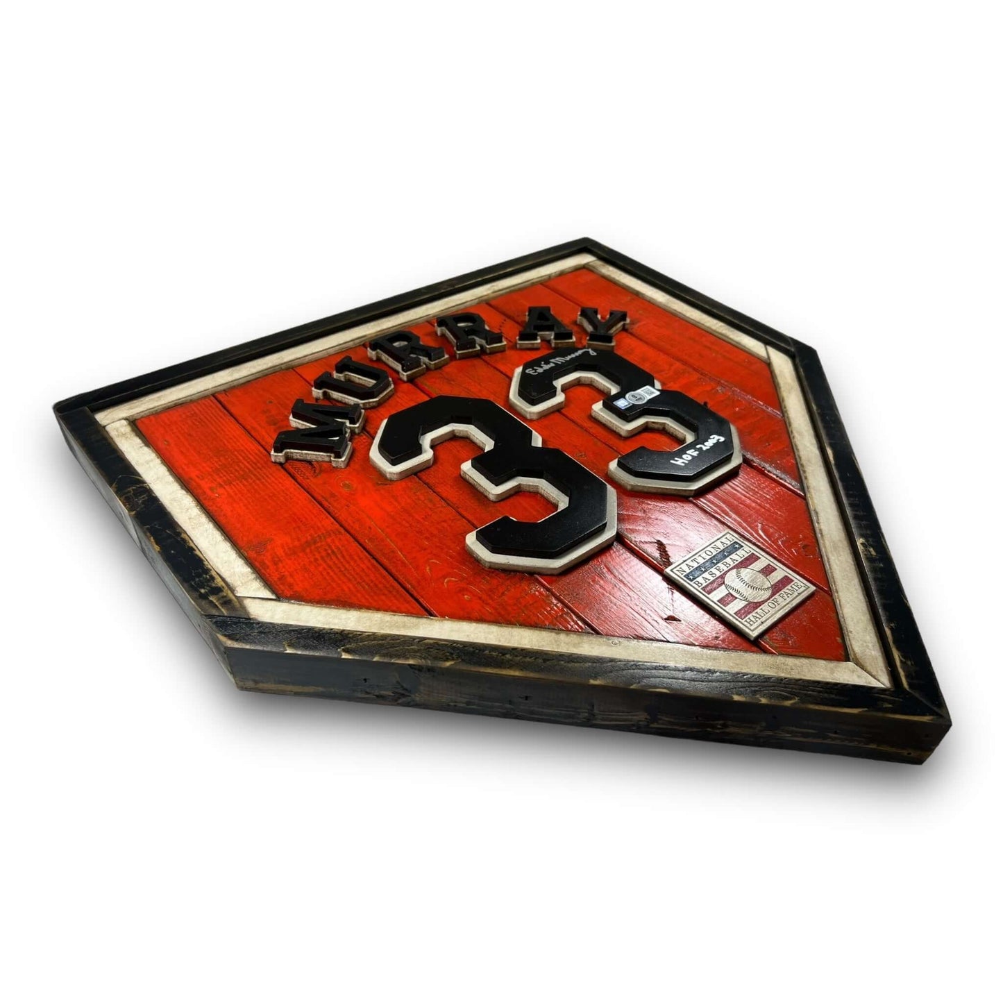 Autographed Eddie Murray #33 - National Baseball Hall of Fame Handmade Home Plate. Baseball Memorabilia. Made in USA