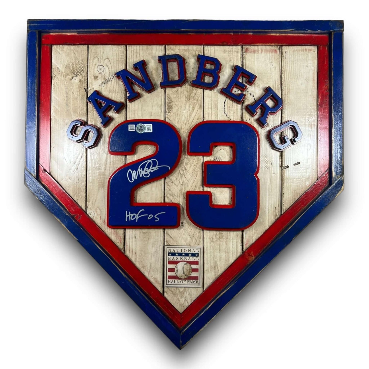 Autographed Ryne Sandberg #23 - National Baseball Hall of Fame Handmade Home Plate. Baseball Memorabilia. Made in USA