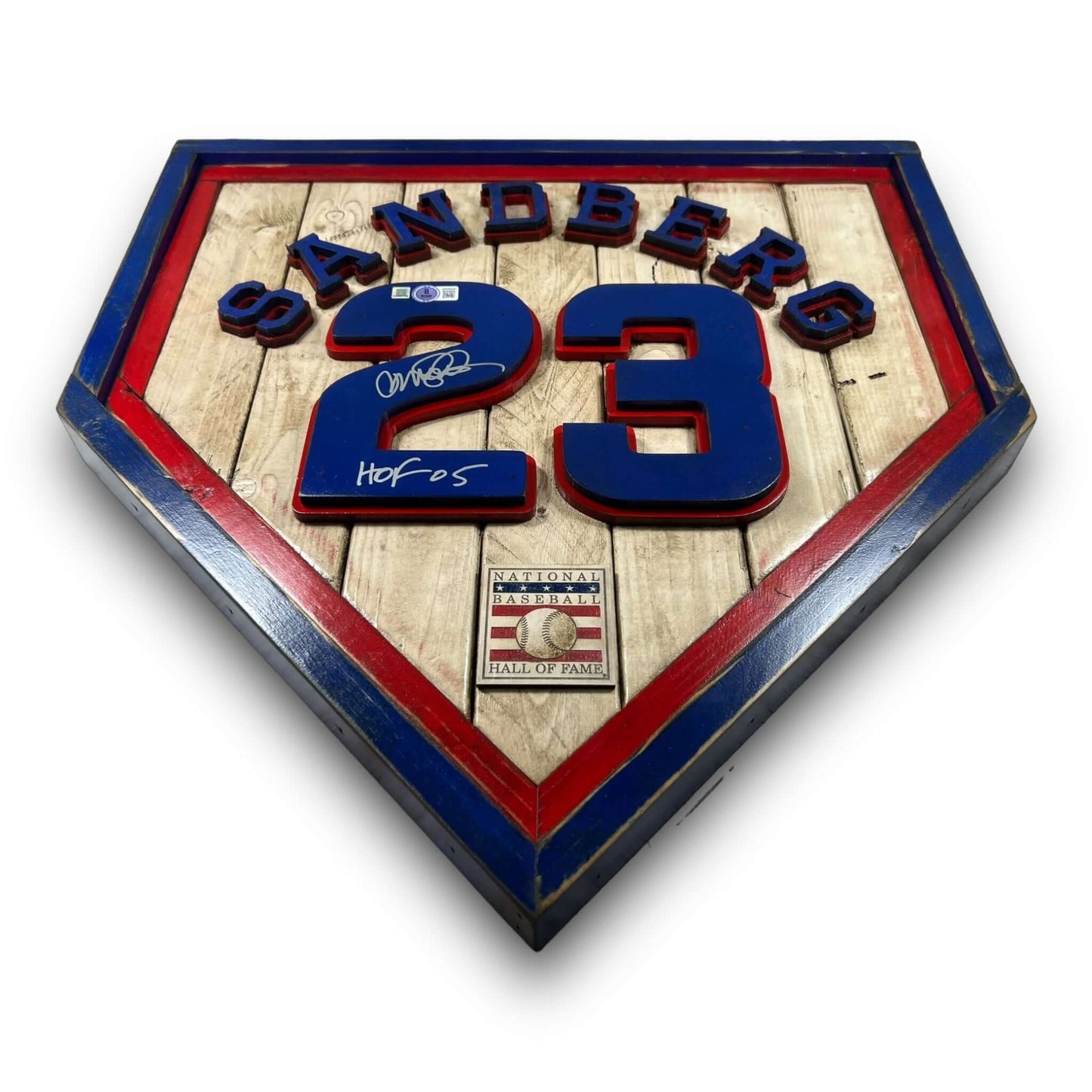 Autographed Ryne Sandberg #23 - National Baseball Hall of Fame Handmade Home Plate. Baseball Memorabilia. Made in USA