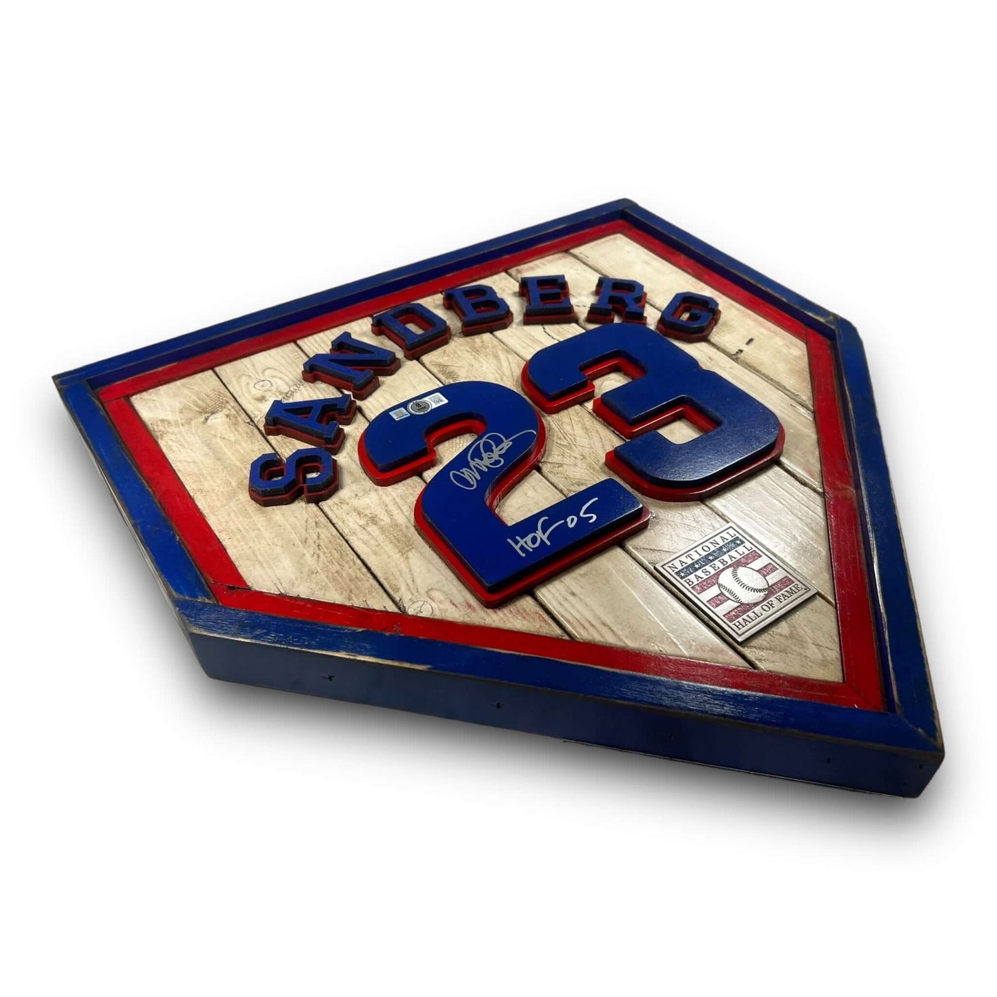 Autographed Ryne Sandberg #23 - National Baseball Hall of Fame Handmade Home Plate. Baseball Memorabilia. Made in USA