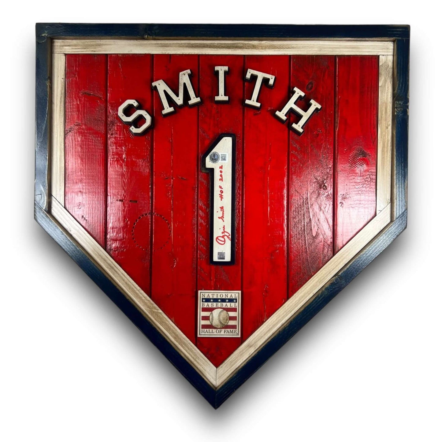 Autographed Ozzie Smith #1 - National Baseball Hall of Fame Handmade Home Plate. Baseball Memorabilia. Made in USA
