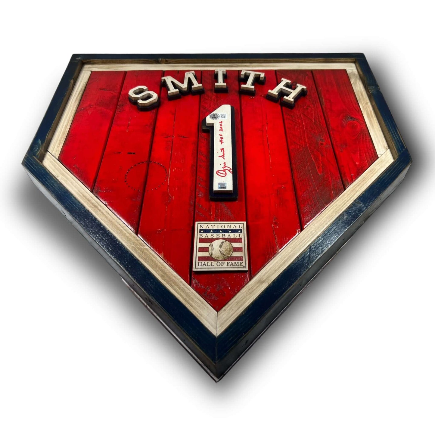 Autographed Ozzie Smith #1 - National Baseball Hall of Fame Handmade Home Plate. Baseball Memorabilia. Made in USA