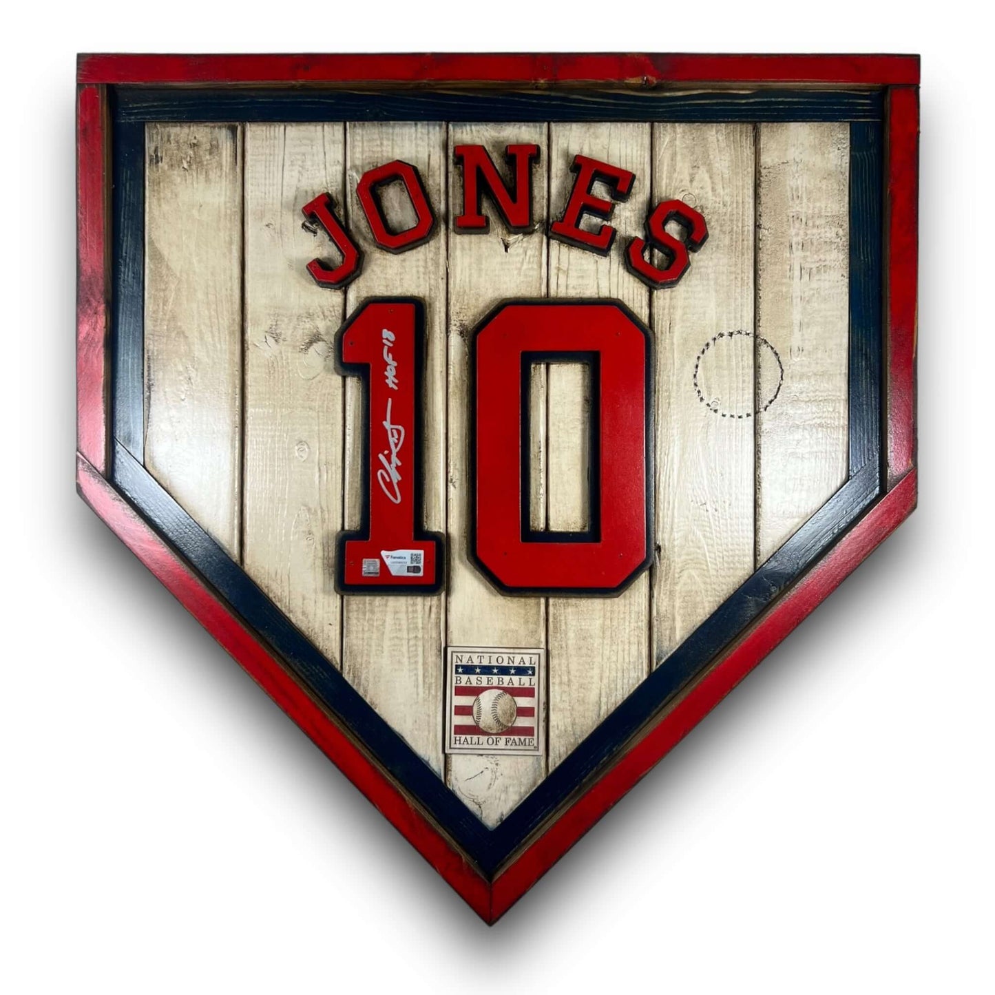 Autographed Chipper Jones #10 - National Baseball Hall of Fame Handmade Home Plate. Baseball Memorabilia. Made in USA