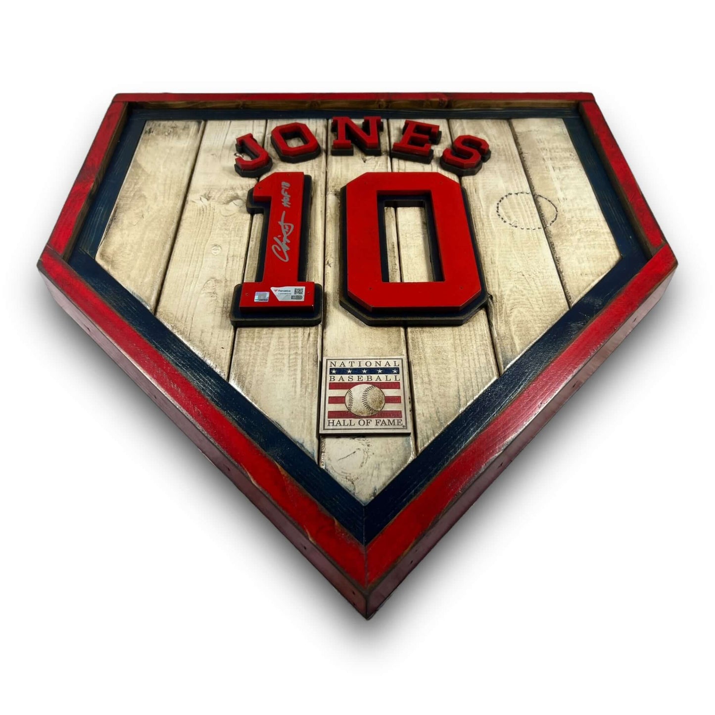 Autographed Chipper Jones #10 - National Baseball Hall of Fame Handmade Home Plate. Baseball Memorabilia. Made in USA