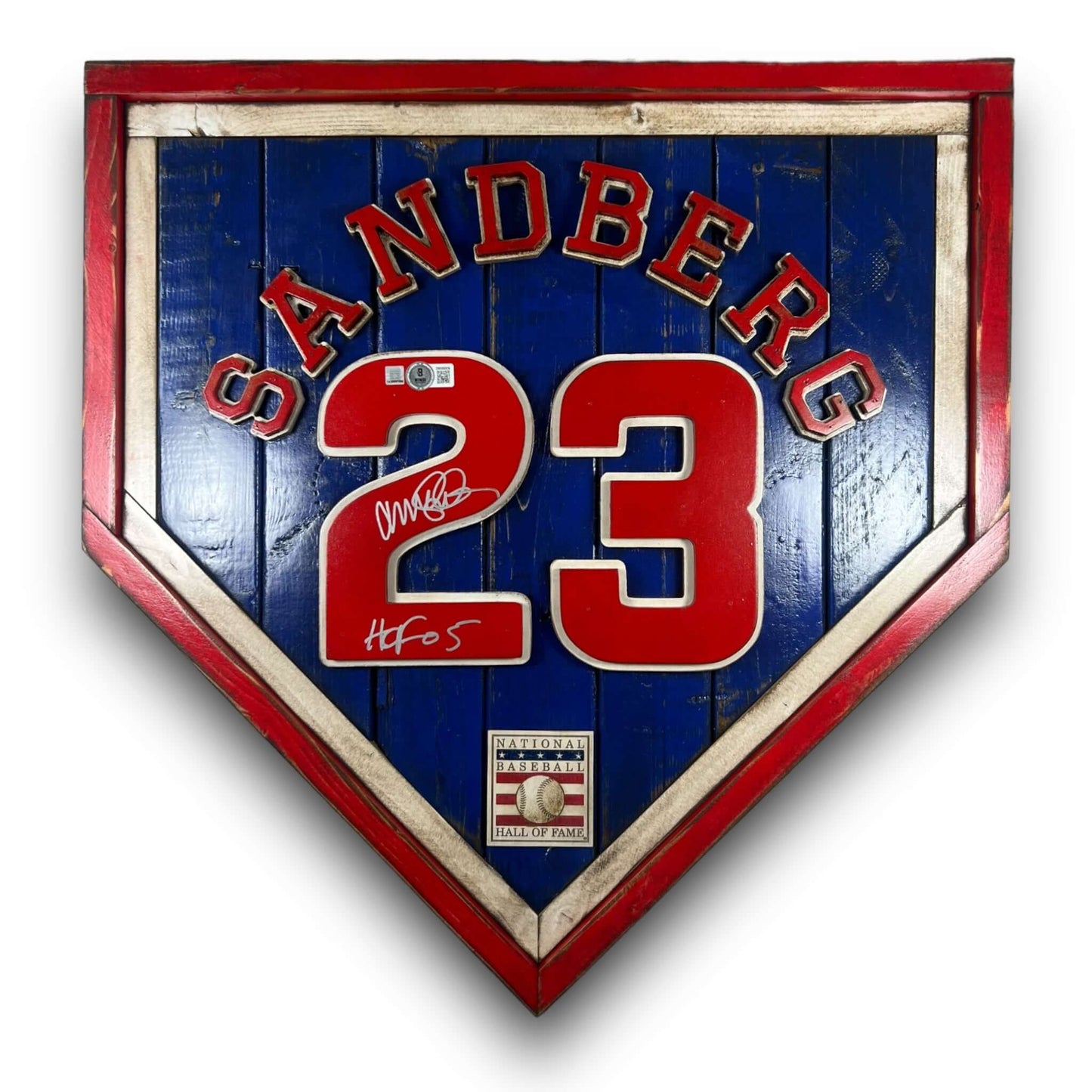Autographed Ryne Sandberg #23 - National Baseball Hall of Fame Handmade Home Plate. Baseball Memorabilia. Made in USA