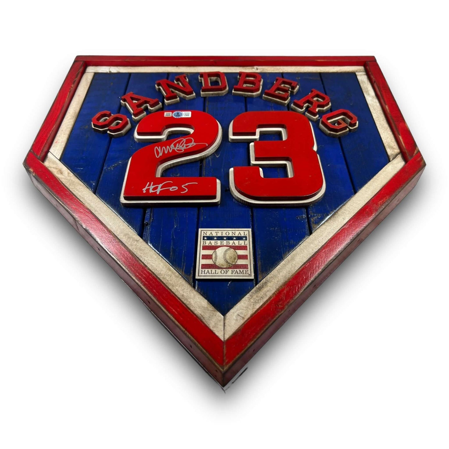 Autographed Ryne Sandberg #23 - National Baseball Hall of Fame Handmade Home Plate. Baseball Memorabilia. Made in USA