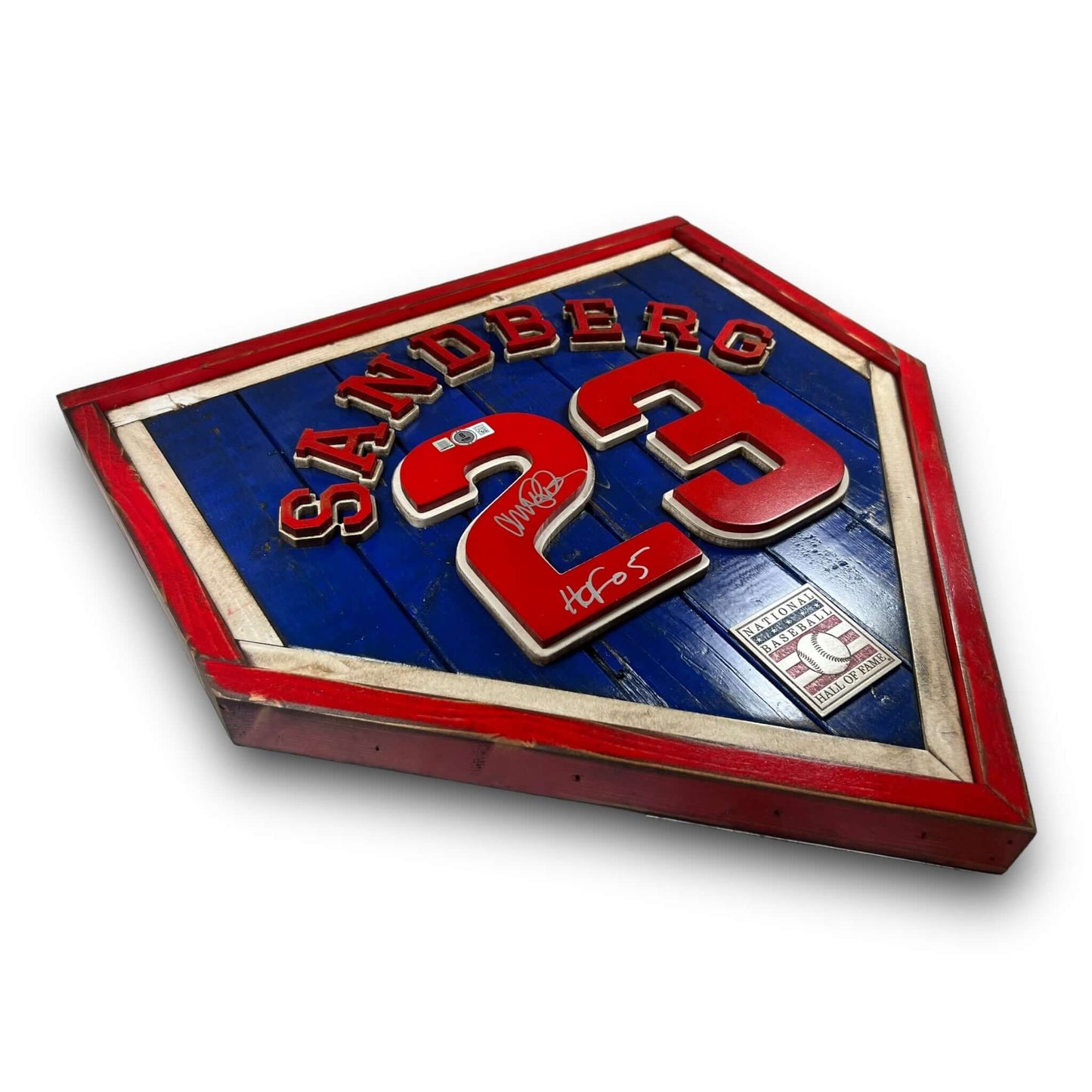 Autographed Ryne Sandberg #23 - National Baseball Hall of Fame Handmade Home Plate. Baseball Memorabilia. Made in USA