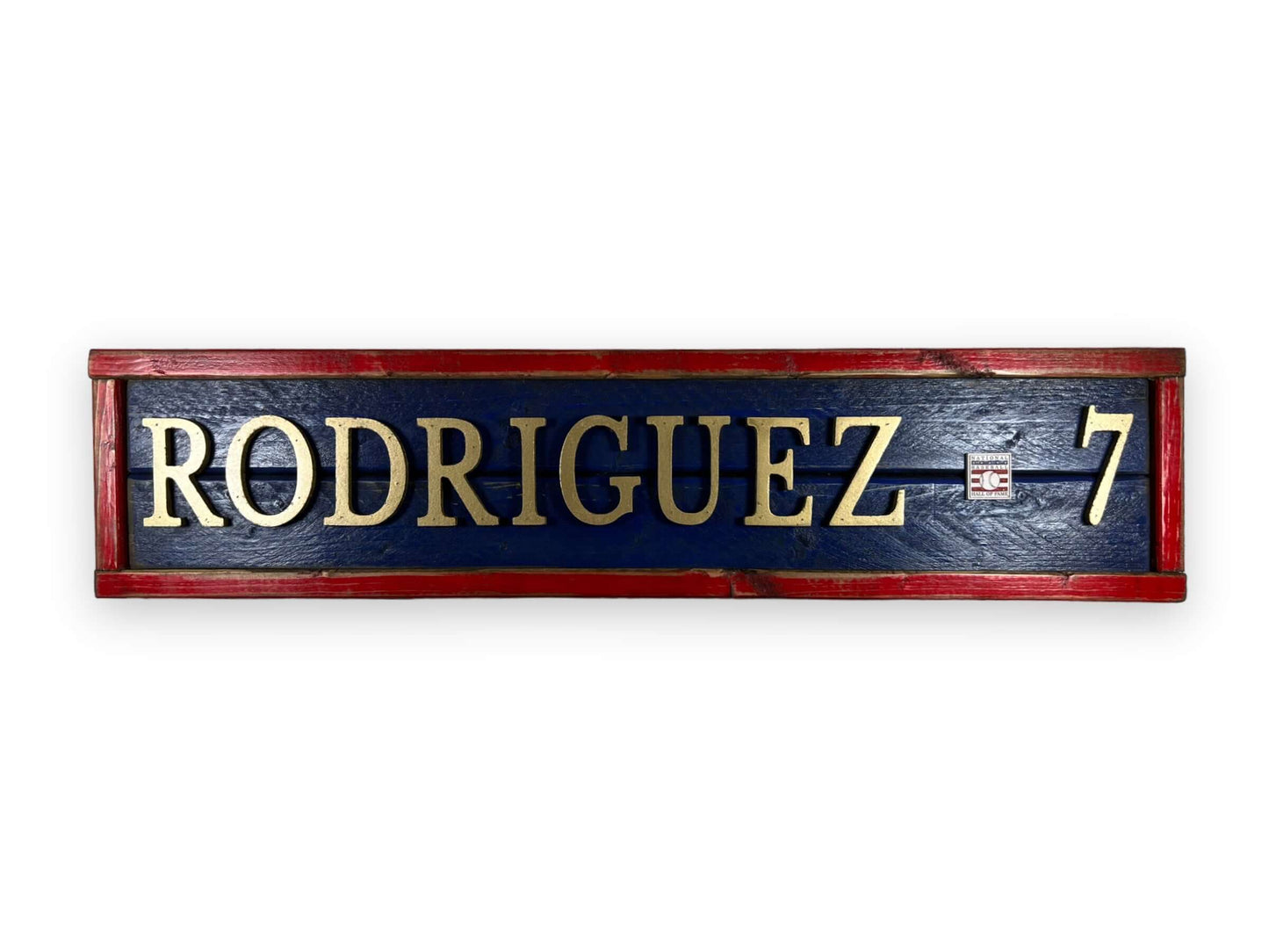 Hand Crafted Wooden baseball nameplate with Rodriguez #7. Made in USA.