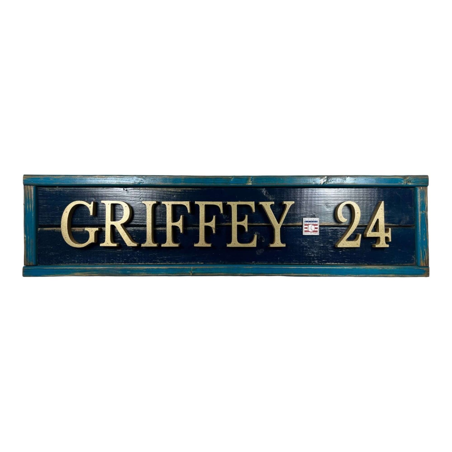 Hand Crafted Wooden baseball nameplate with Ken Griffey Jr. #24. Made in USA.