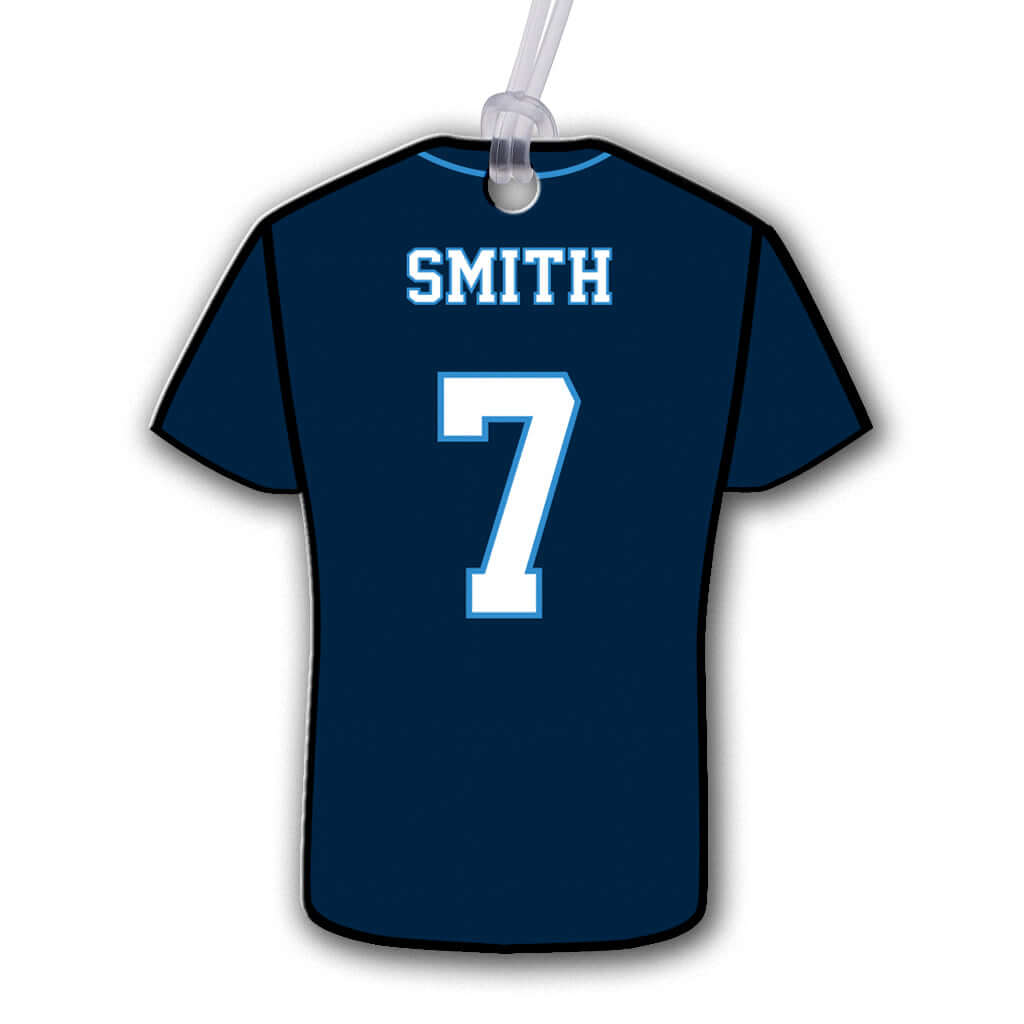 Personalized metal baseball / softball jersey hang tag ornament. 3.5", includes name and number