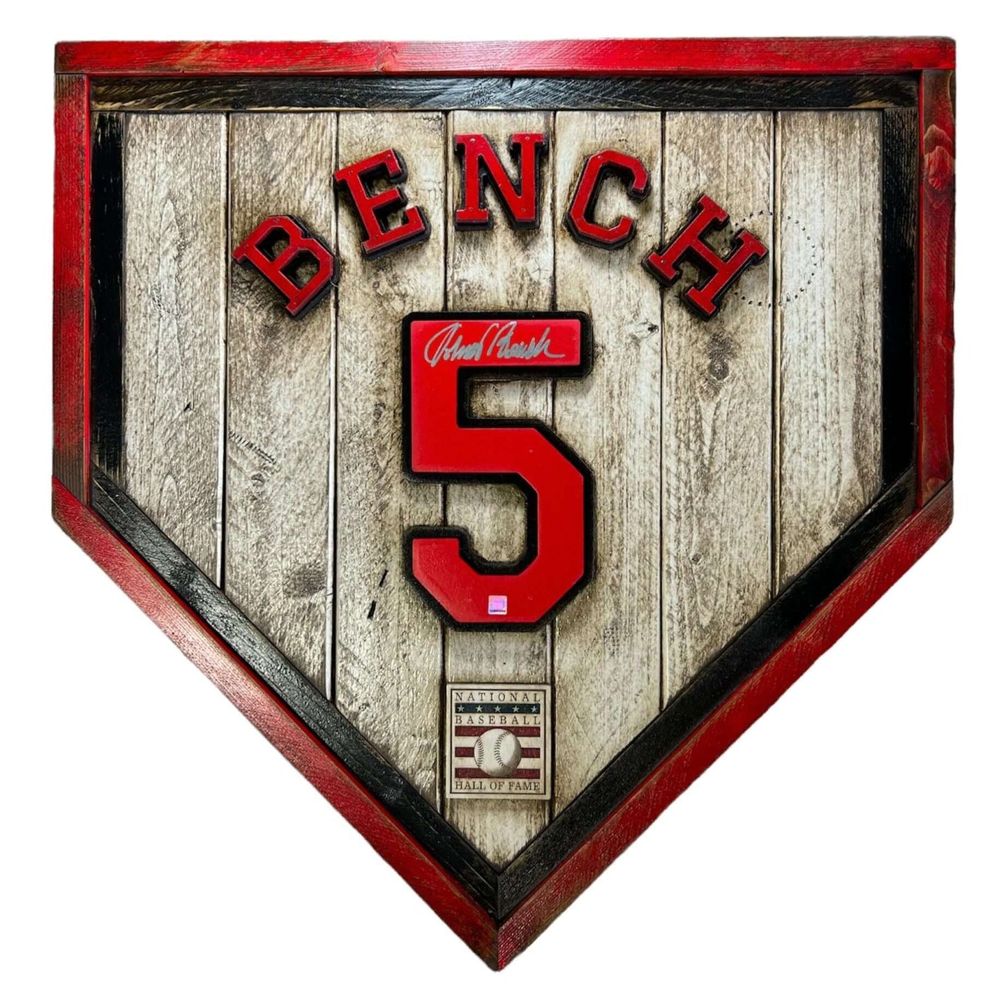 Autographed Johnny Bench #5 - National Baseball Hall of Fame Handmade Home Plate. Baseball Memorabilia. Made in USA