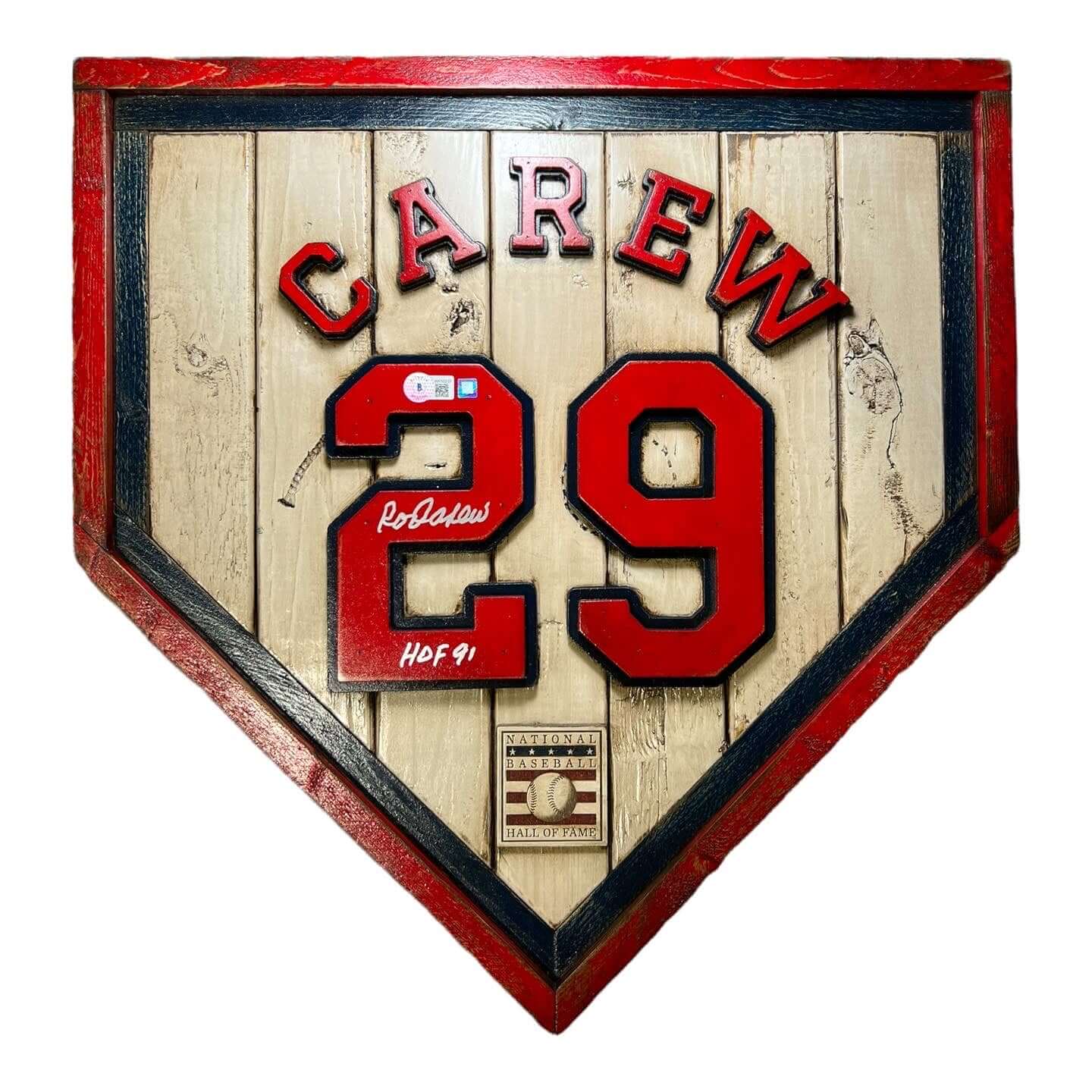 Autographed Rod Carew #29 - National Baseball Hall of Fame Handmade Home Plate. Baseball Memorabilia. Made in USA