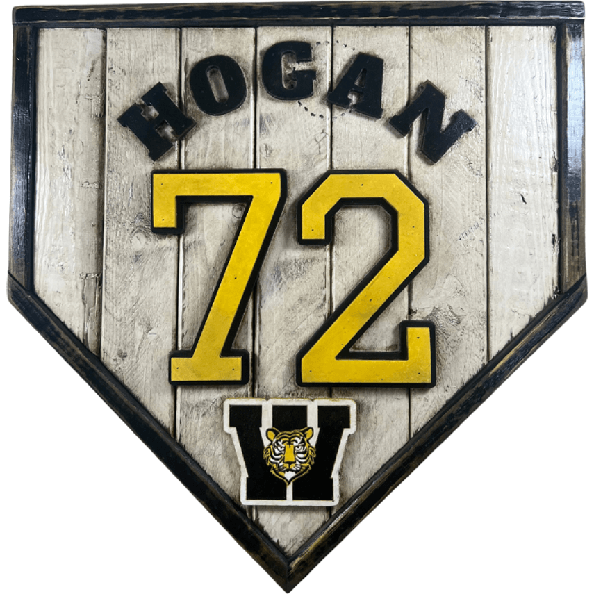 Distressed wooden home plate sign – personalized with custom logo, handcrafted USA