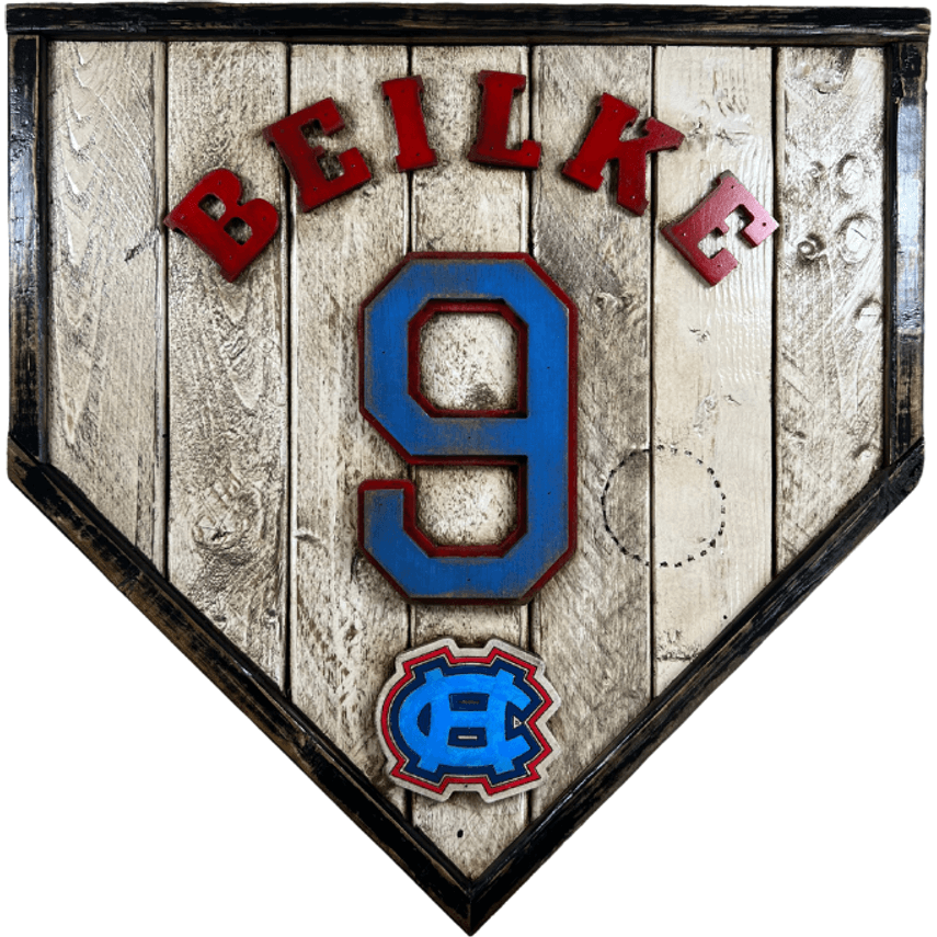 Distressed wooden home plate sign – personalized with custom logo, handcrafted USA