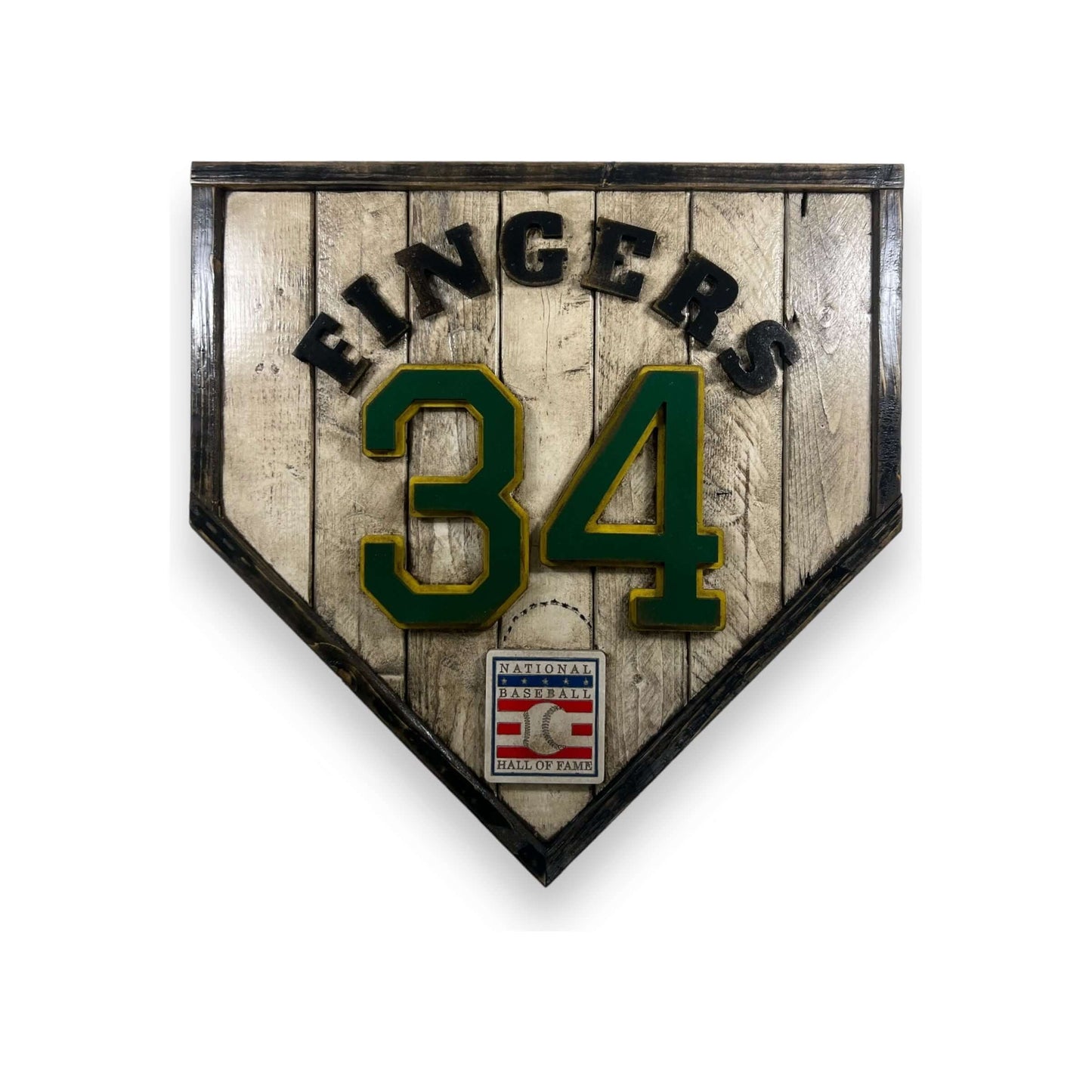 Rollie Fingers #34 - Custom baseball Hall of Fame legacy home plate sign – handcrafted USA sports memorabilia