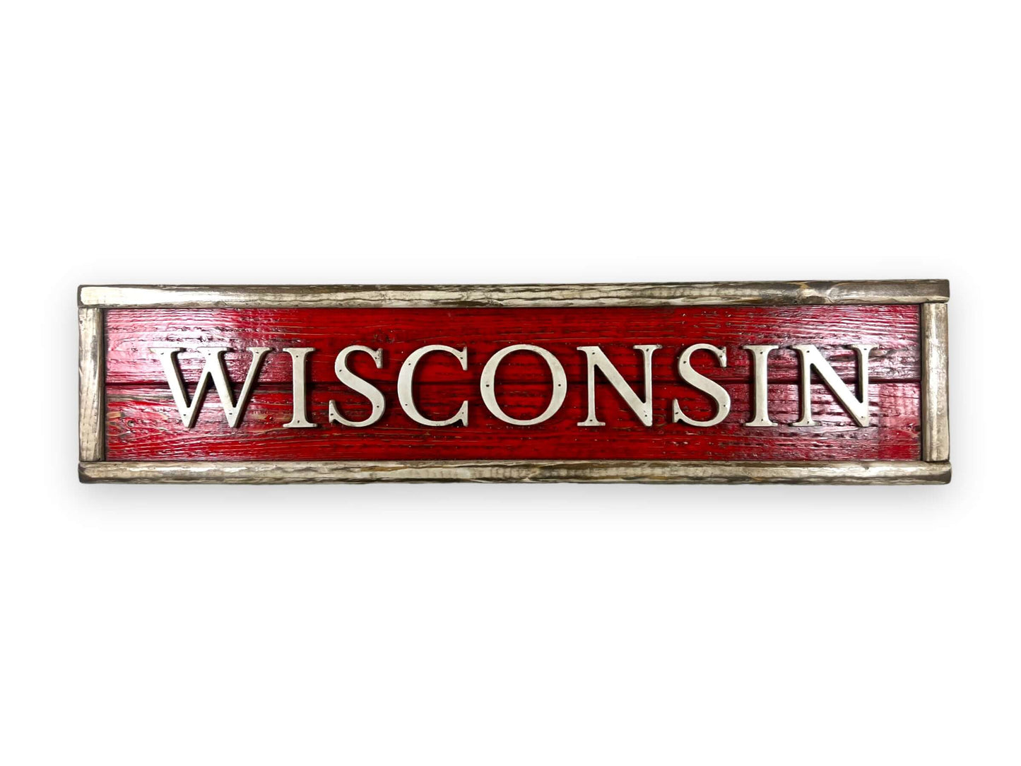 Hand Crafted Wooden nameplate with Wisconsin. Made in USA.