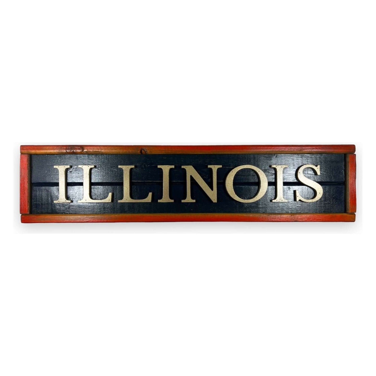 Hand Crafted Wooden nameplate with Illinois. Made in USA.