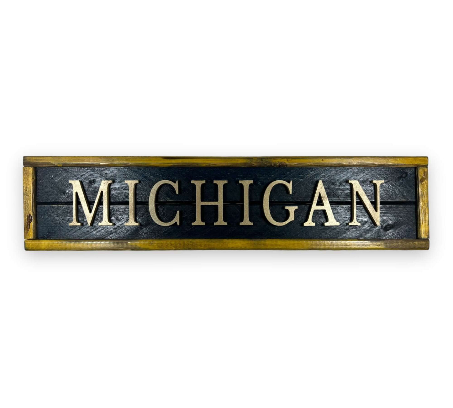 Hand Crafted Wooden nameplate with Michigan. Made in USA.