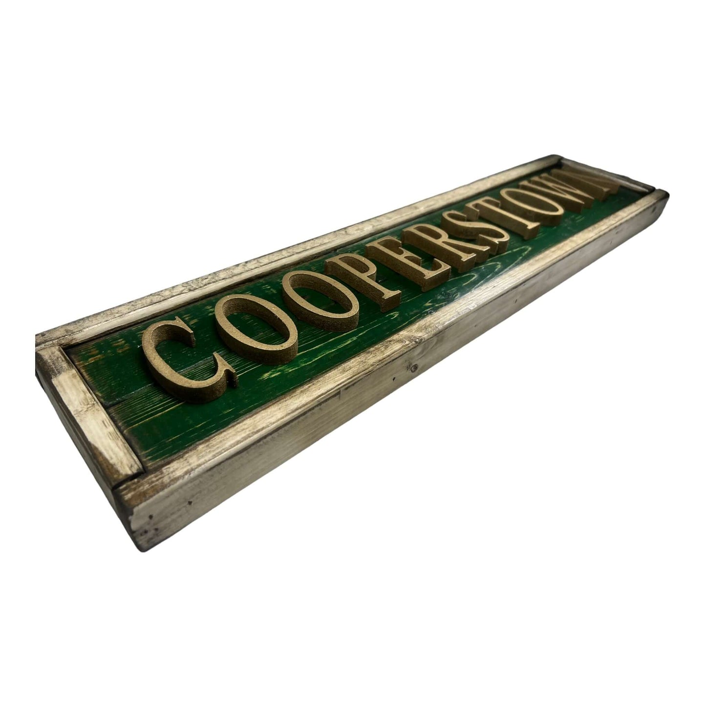 Hand Crafted Wooden baseball nameplate with Cooperstown. Made in USA.