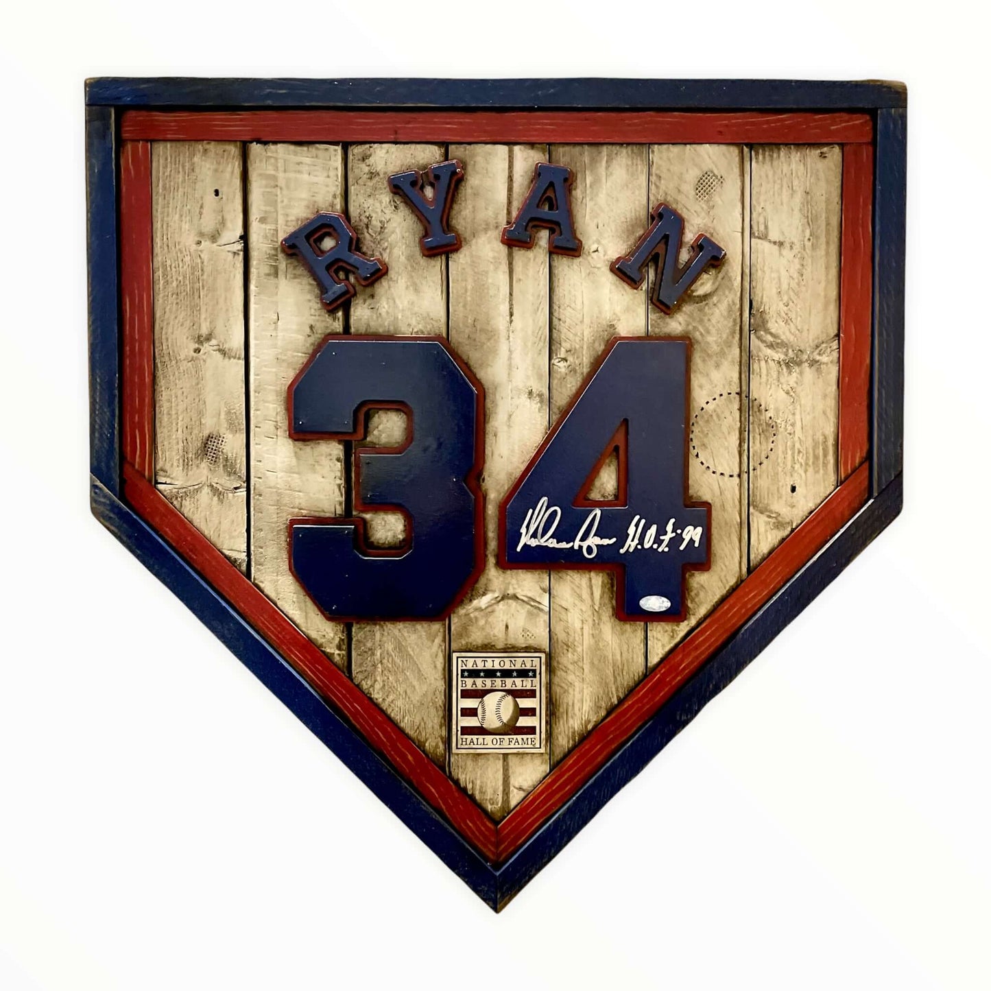 Autographed Nolan Ryan #34 - National Baseball Hall of Fame Handmade Home Plate. Baseball Memorabilia. Made in USA