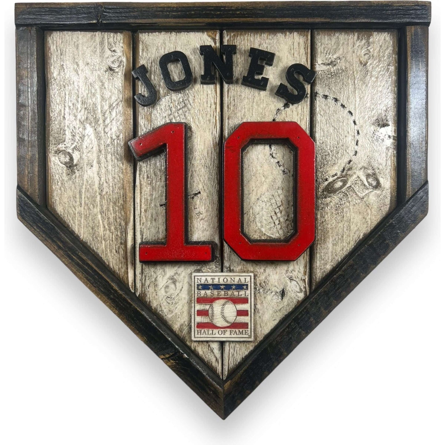 Chipper Jones #10 - Custom baseball Hall of Fame legacy home plate sign – handcrafted USA sports memorabilia