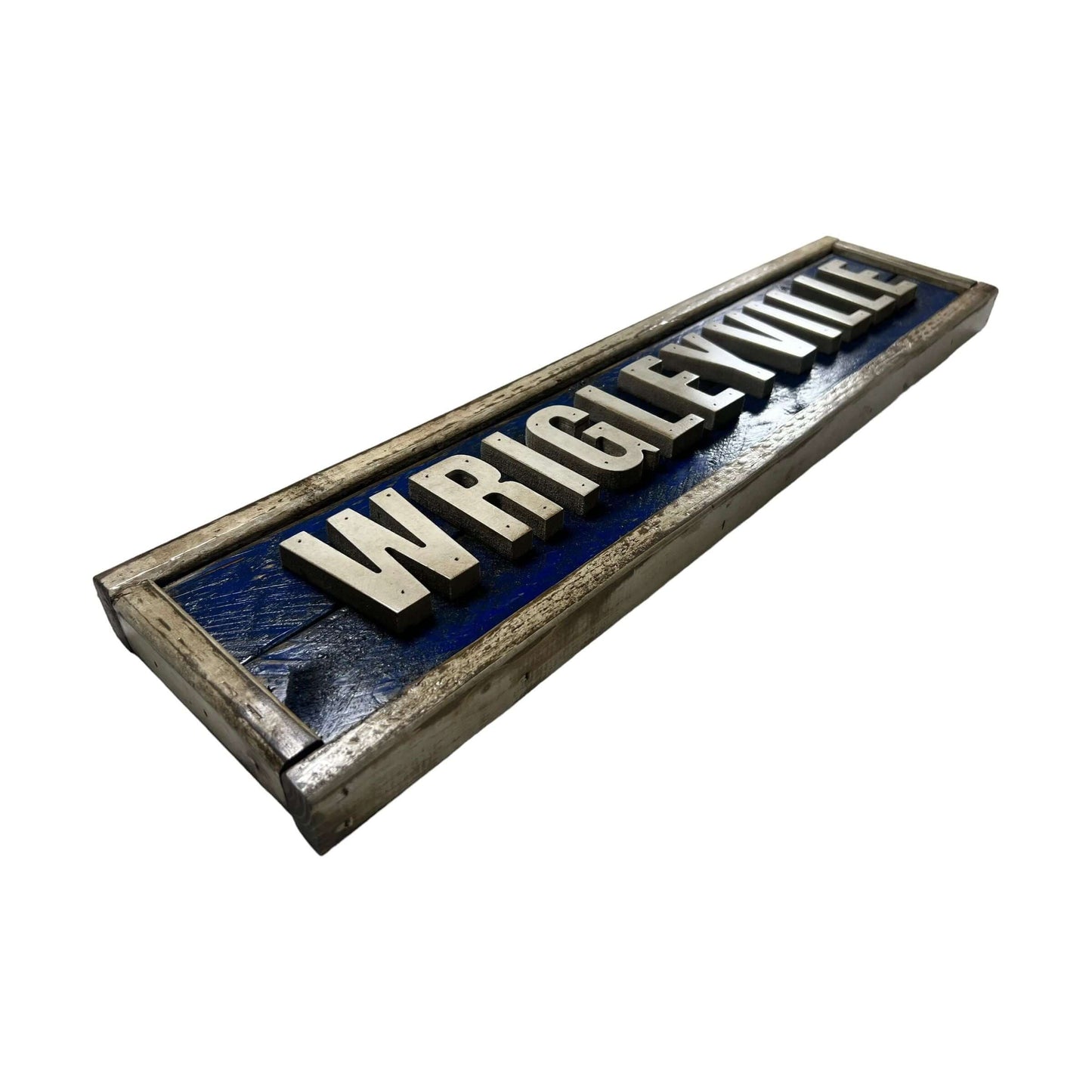 Hand Crafted Wooden Baseball nameplate with Wrigleyville. Made in USA.