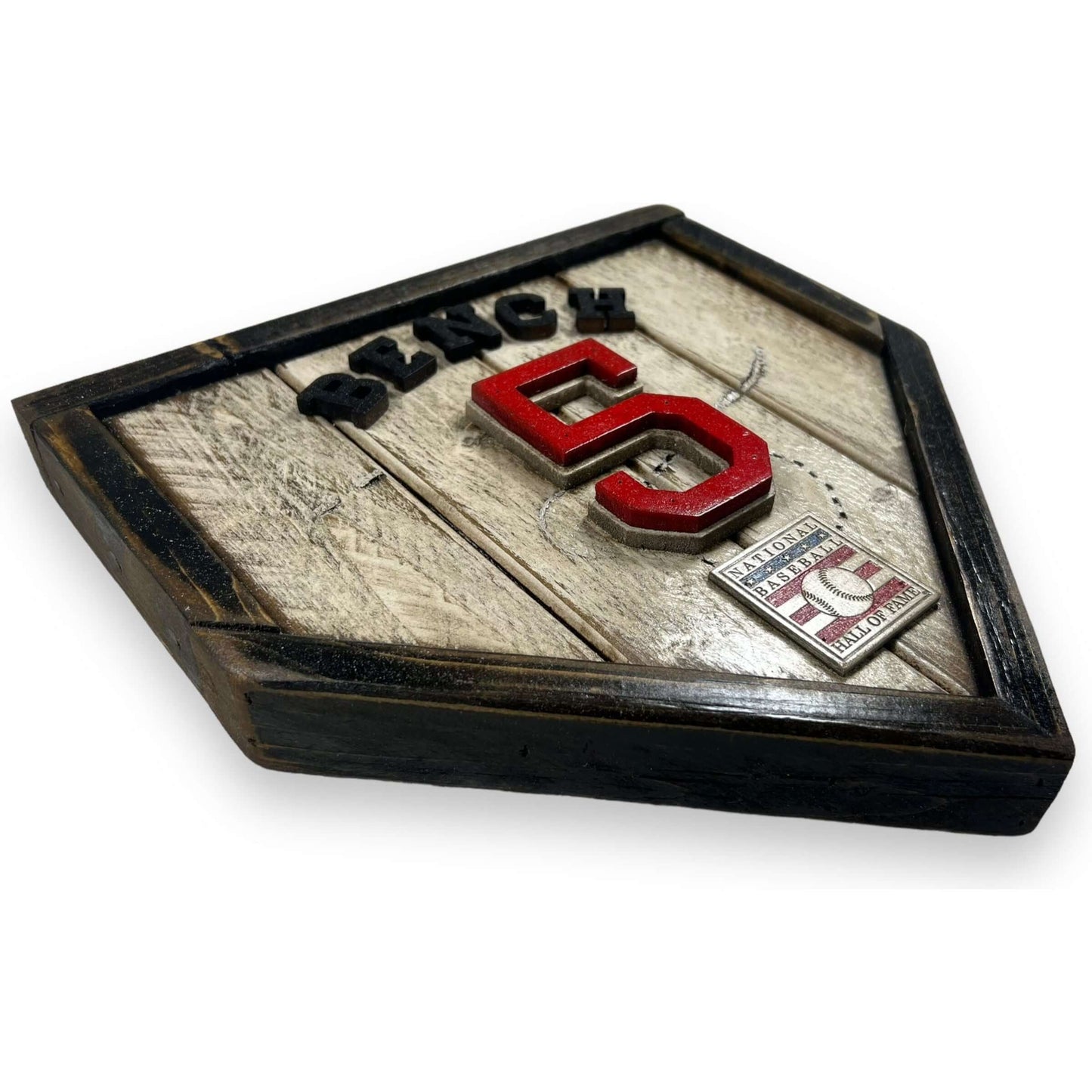 Johnny Bench #5 - Custom baseball Hall of Fame legacy home plate sign – handcrafted USA sports memorabilia