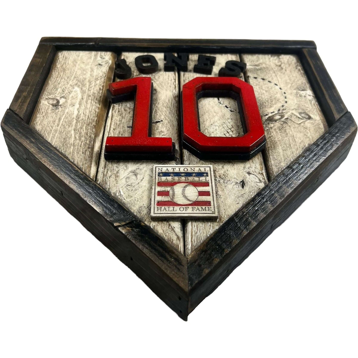 Chipper Jones #10 - Custom baseball Hall of Fame legacy home plate sign – handcrafted USA sports memorabilia