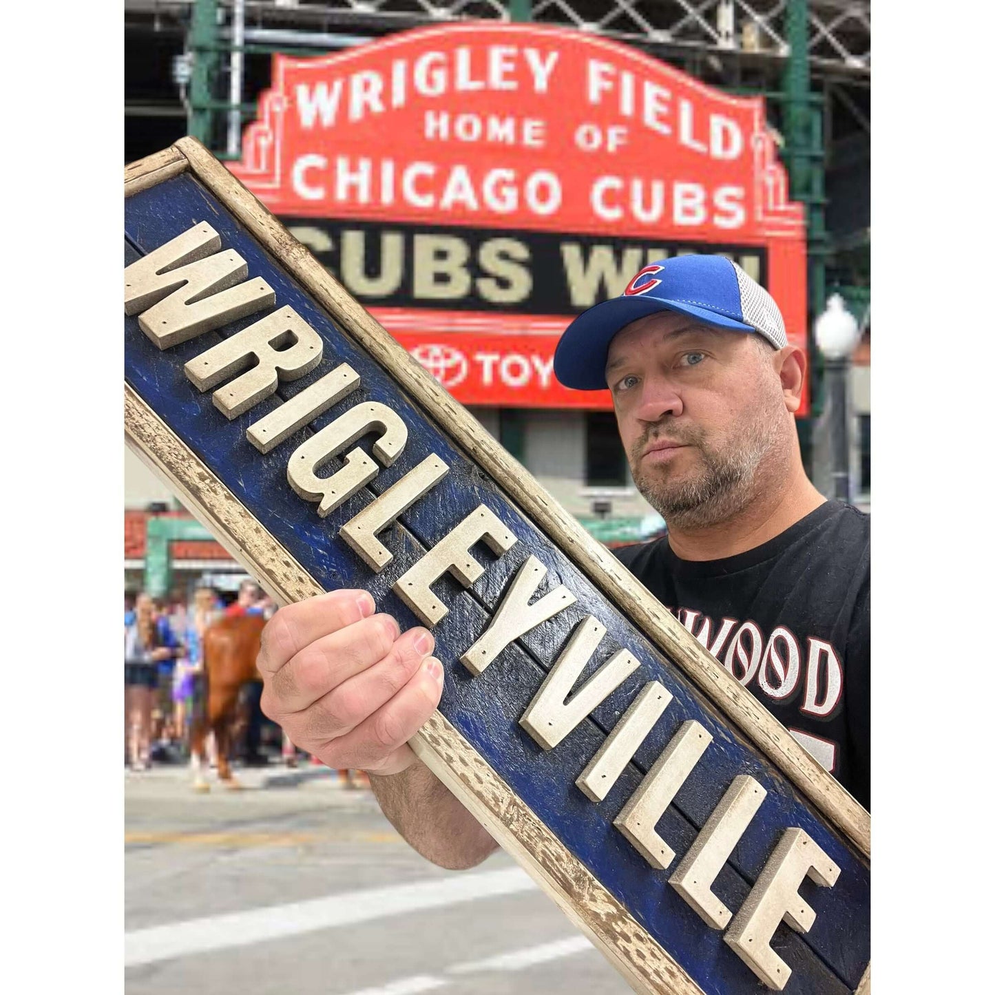 Hand Crafted Wooden nameplate with Wrigleyville. Made in USA.