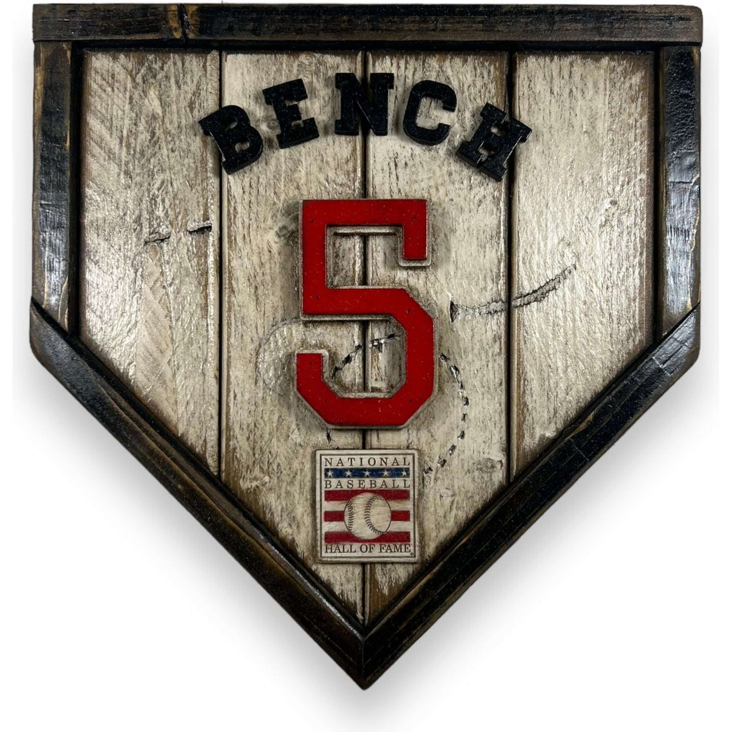 Johnny Bench #5 - Custom baseball Hall of Fame legacy home plate sign – handcrafted USA sports memorabilia