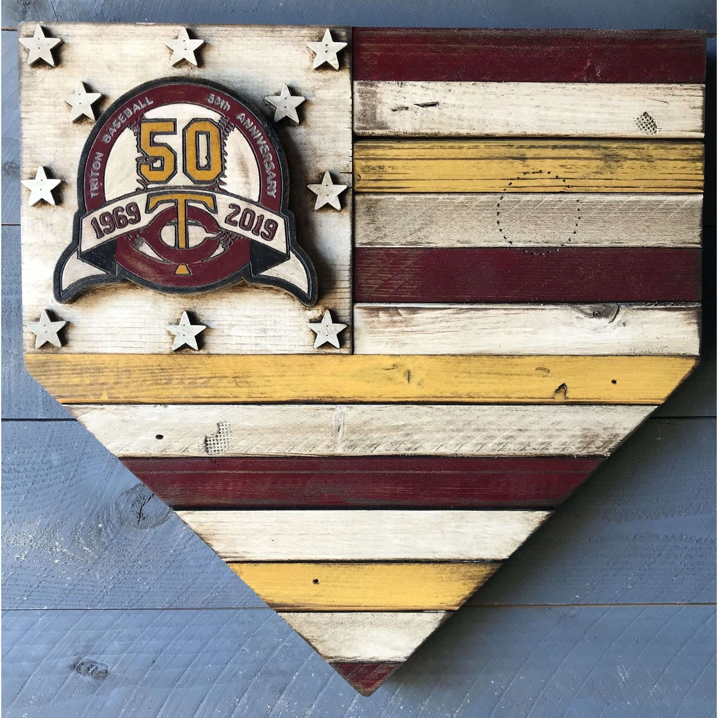 Custom logo home plate sign – personalized team logo décor, Hand Made in USA