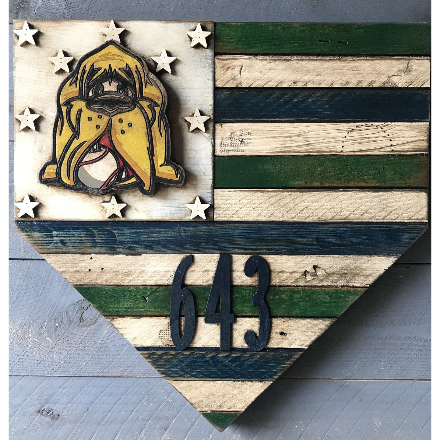 Custom Rustic Flag Home Plate with Logo