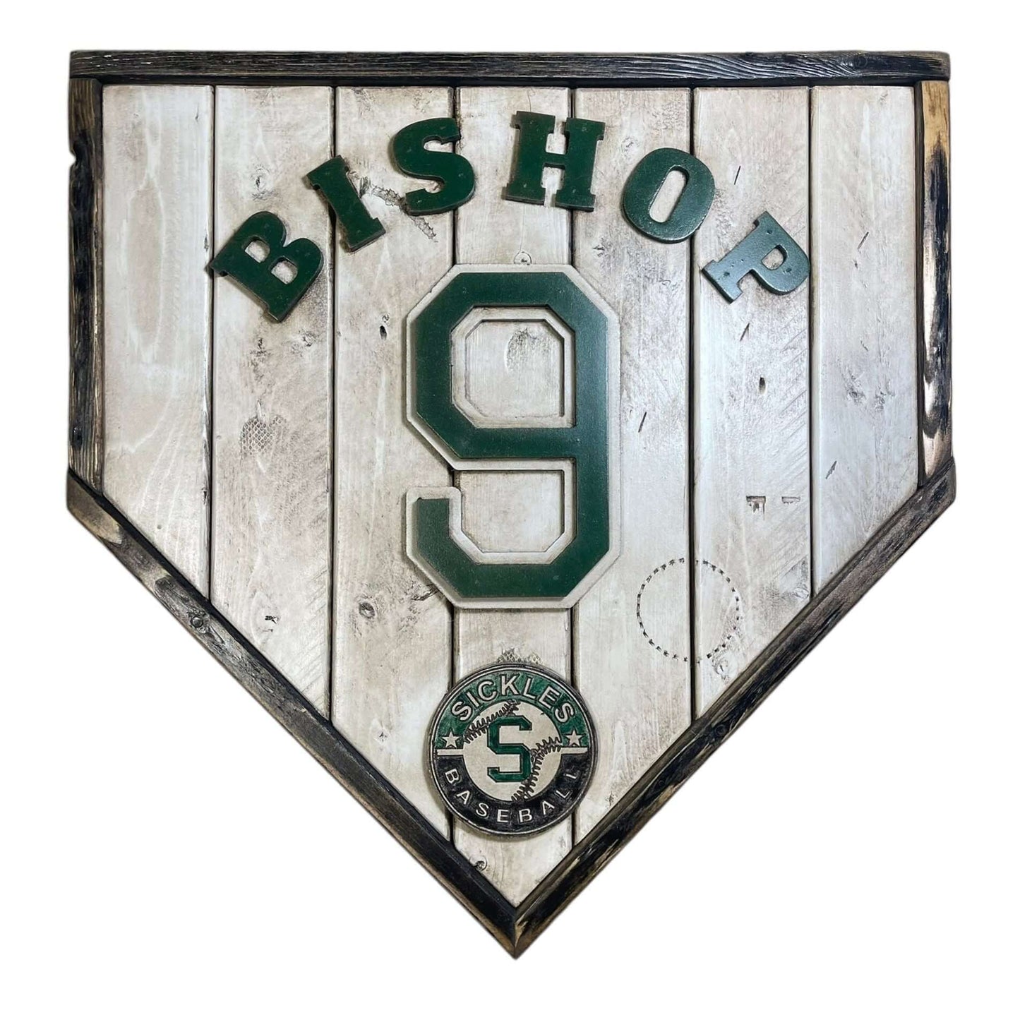 Distressed wooden home plate sign – personalized with custom logo, handcrafted USA
