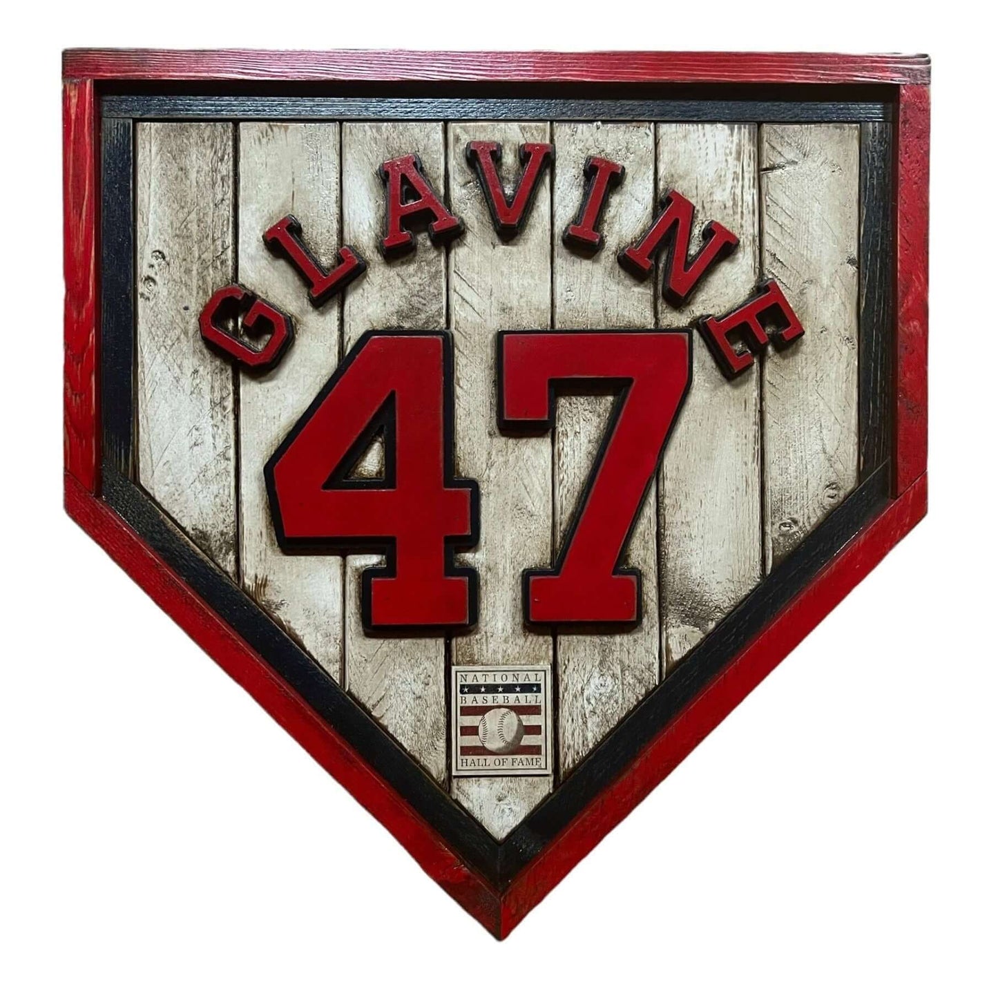Tom Glavine #47- National Baseball Hall of Fame Handmade Home Plate. Baseball Memorabilia. Made in USA