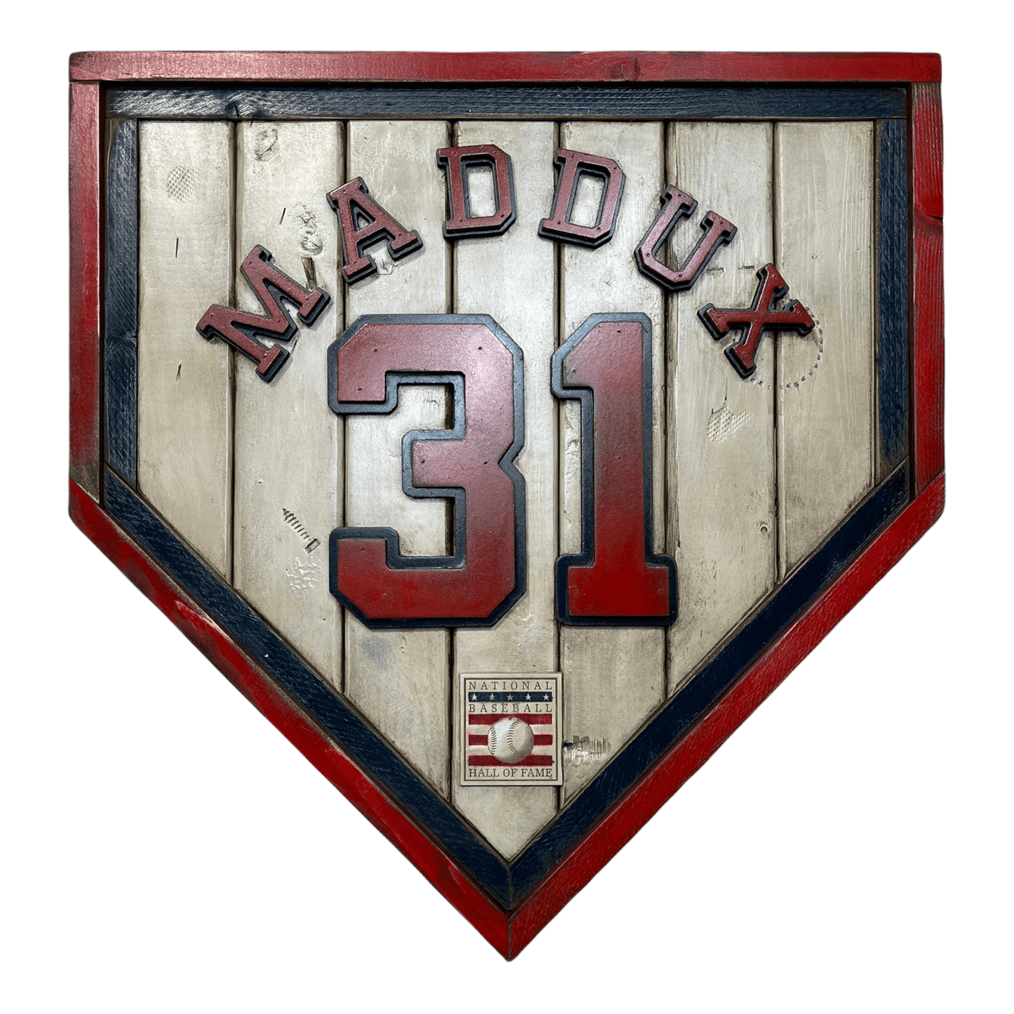Greg Maddux #31 - National Baseball Hall of Fame Handmade Home Plate. Baseball Memorabilia. Made in USA