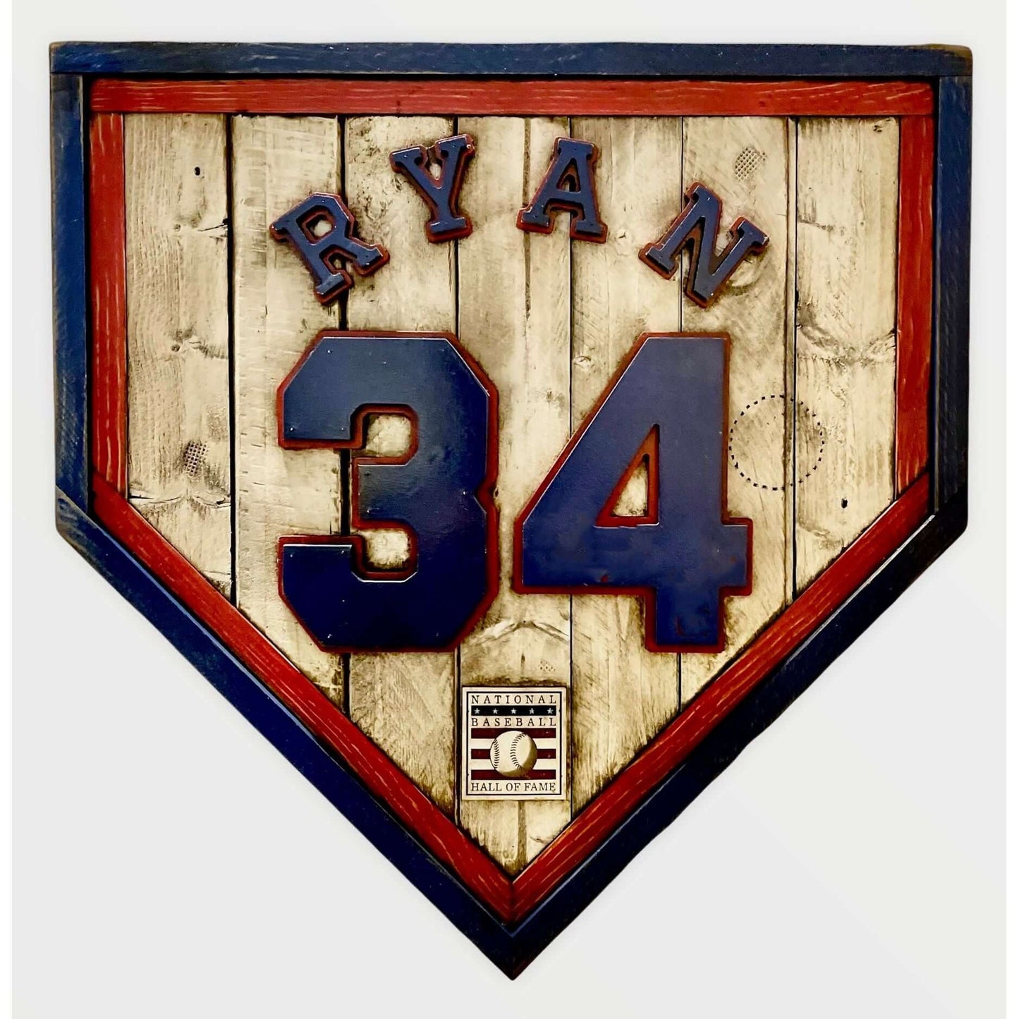 Nolan Ryan #34 - National Baseball Hall of Fame Handmade Home Plate. Baseball Memorabilia. Made in USA