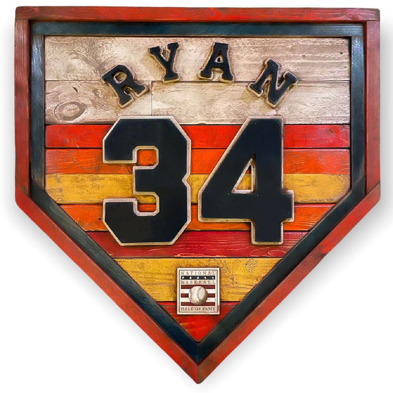 Nolan Ryan #34 - National Baseball Hall of Fame Handmade Home Plate. Baseball Memorabilia. Made in USA