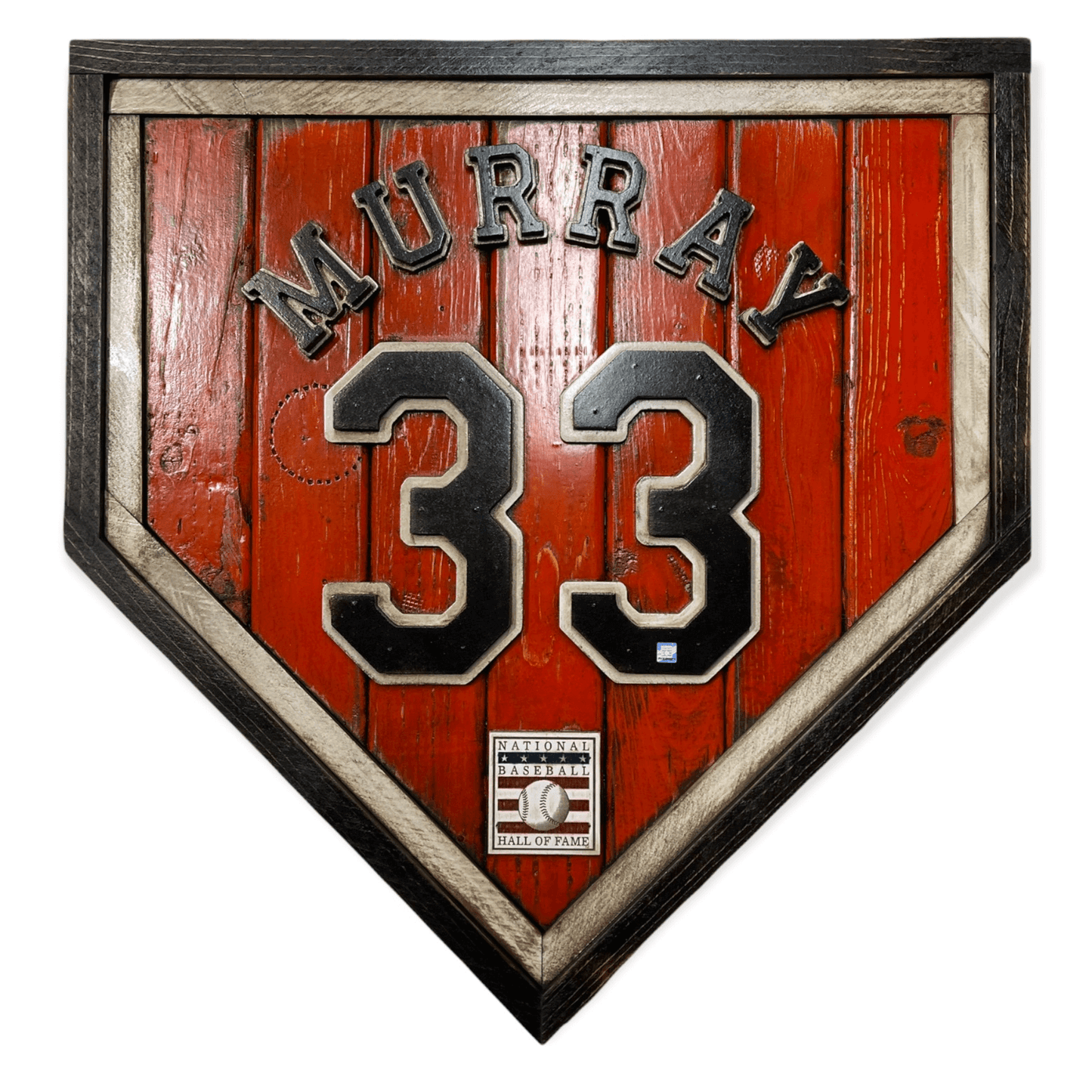 Eddie Murray #33 - National Baseball Hall of Fame Handmade Home Plate. Baseball Memorabilia. Made in USA