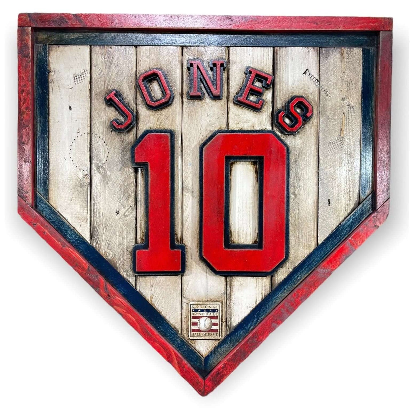 Chipper Jones #10 - National Baseball Hall of Fame Handmade Home Plate. Baseball Memorabilia. Made in USA